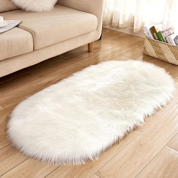 40X60Cm Oval Fluffy Carpet Shaggy Carpet Shaggy Carpet Soggiorno Carpet Per Il Soggiorno Camera Da Letto, Bianco-image