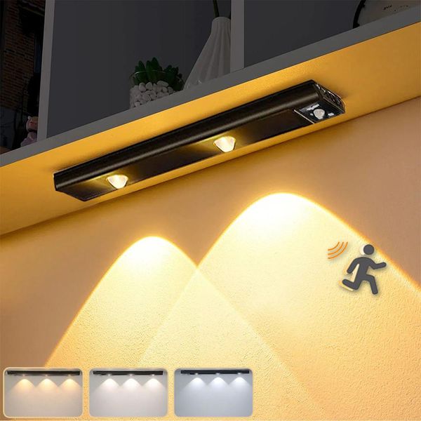 30CM Ha Portato Sotto Il Gabinetto Striscia Di Luce Con Rilevatore Di Movimento Wireless Ricaricabile 3 Luce Colore Dimmerabile Sensore Luci Armadio, Nero-image