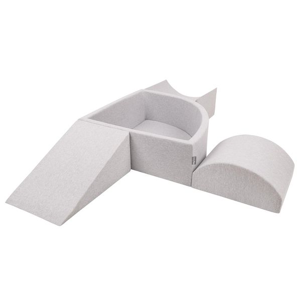 Parco Giochi In Schiuma Kiddymoon Con Piscina A Quarto Di Cerchio Con Palline (200 Palline) Percorso Ad Ostacoli, Grigio Chiaro:Perla/Grigio/Trasparente/Blu Bambino/Minze-image
