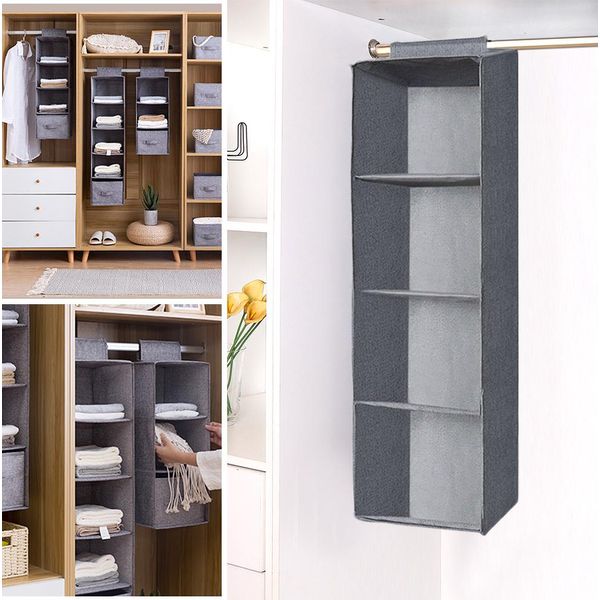 Organizzatore Da Appendere Organizzatore Per Armadietti In Tessuto Organizzatore Per Armadietti Da Appendere Scaffale Da Appendere Organizzatore Per Armadi Grigio, 4 Scomparti, 80*27*27Cm-image