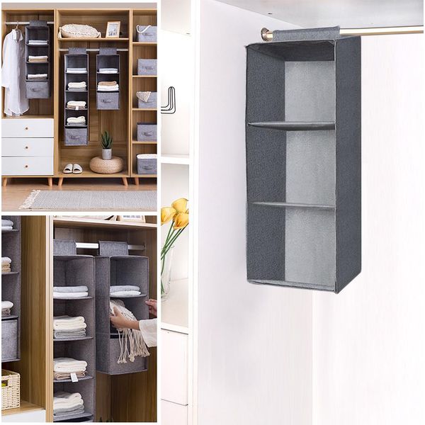 Organizzatore Da Appendere Organizzatore Per Armadietti In Tessuto Organizzatore Per Armadietti Da Appendere Scaffale Da Appendere Organizzatore Per Armadietti Grigio, 3 Scomparti, 60*27*27Cm-image