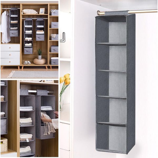 Organizzatore Da Appendere Organizzatore Per Armadietti In Tessuto Organizzatore Per Armadietti Da Appendere Scaffale Da Appendere Organizzatore Per Armadi Grigio, 5 Scomparti, 100*27*27Cm-image