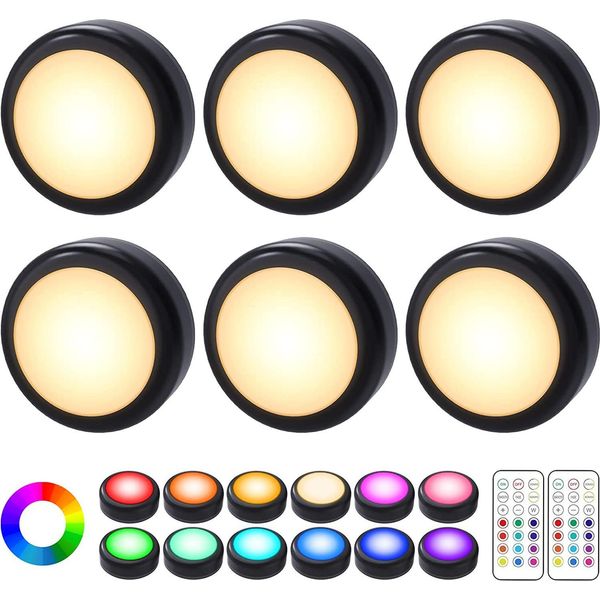Batteria Di Illuminazione Del Gabinetto Principale, 6Pcs Rgb Led Spot Batteria Ricaricabile Con Telecomando, Sotto Il Gabinetto Luce Cucina Senza Fili Gabinetto Luce Dimmerabile Scale Vetrina Gabinetto-image