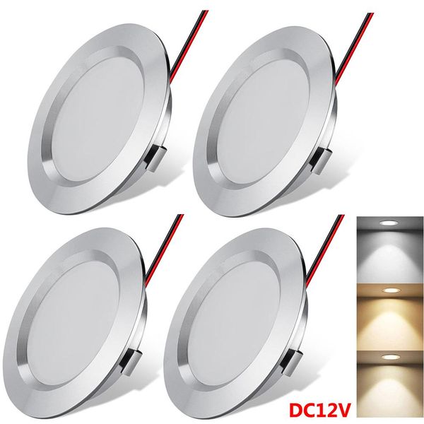 4X 3W Led Faretto Da Incasso Piatto Bianco Freddo 12V Led Faretti Faretto Da Soffitto Luce Da Incasso Faretto Da Soffitto Argento Per Bagno Cucina Soggiorno-image