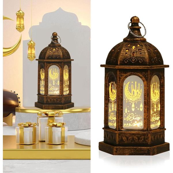 1 Pezzo Ramadan Decorazione Lanterna Eid Mubarak Decorazione Led Candela Lanterna Islam Musulmano Marocchino Lampada A Sospensione Festa Decorazione Da Tavolo-image