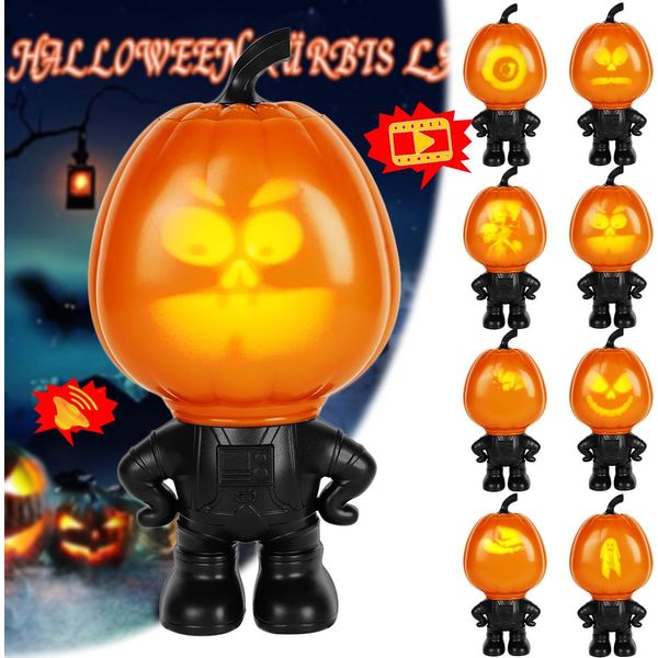 Luce Della Zucca Della Decorazione Di Halloween, Luce Interattiva Di Proiezione Della Zucca Della Decorazione Della Zucca Della Luce Notturna Della Lampada Della Decorazione Del Tavolo Della Festa Di Halloween Dell'autunno Della Decorazione-image