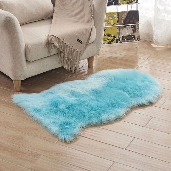 Tappeto A Pelo Alto 60X90Cm Tappeto In Pelliccia Sintetica Lavabile Lungo 6Cm Tappetino Morbido Per Sedie Divano Divano Soggiorno Camera Da Letto, Blu-image