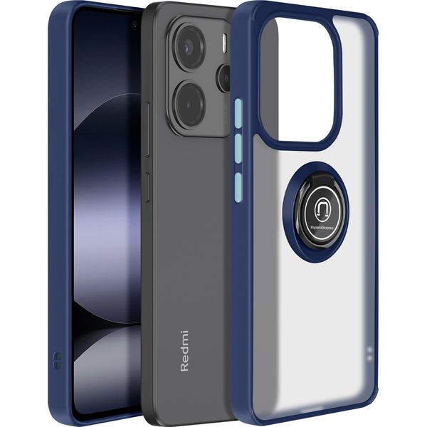 Avizar, Cover Xiaomi Note 14 4G Ring Metal Video Stand, Blu-image