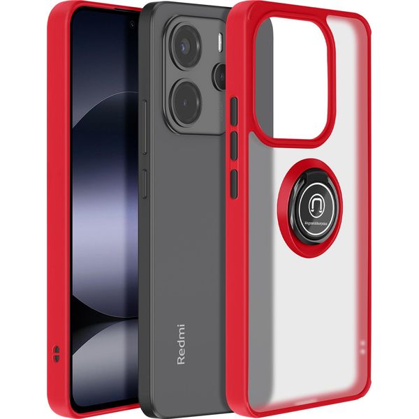 Avizar, Cover Xiaomi Note 14 4G Ring Metal Video Stand, Rosso-image