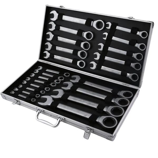 Set Di Chiavi A Cricchetto, Acciaio Al Cromo Vanadio, Gamma Di Dimensioni 6-32 Mm, Argento-image