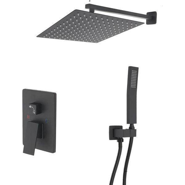 Set Doccia A Pioggia A Parete, Soffione A Pioggia Da 30 Cm, Doccetta, Montaggio A Parete, Nero-image