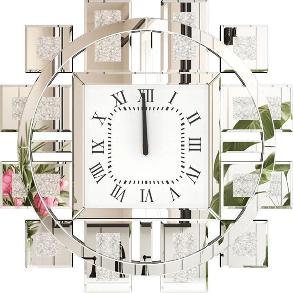 Orologio Da Parete Decorativo, Movimento Al Quarzo Silenzioso, Design Artistico Moderno, Argento, 24 Pollici-image