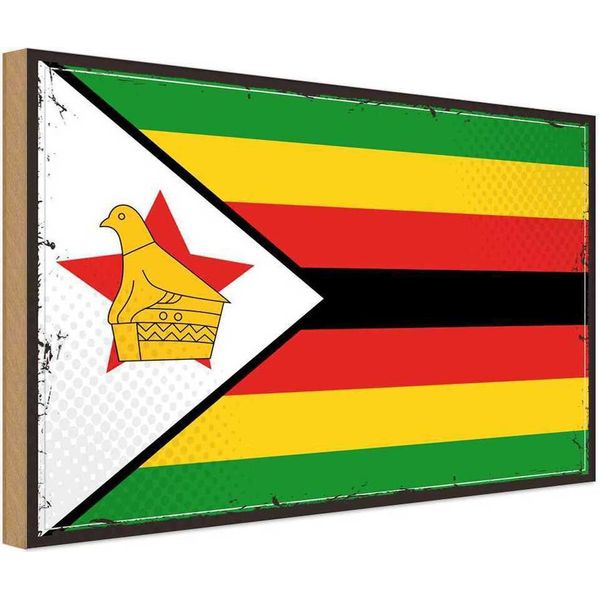 Vianmo Insegna In Legno 30X40 Cm Bandiera Simbabwes Retro Flag Of Zimbabwe-image