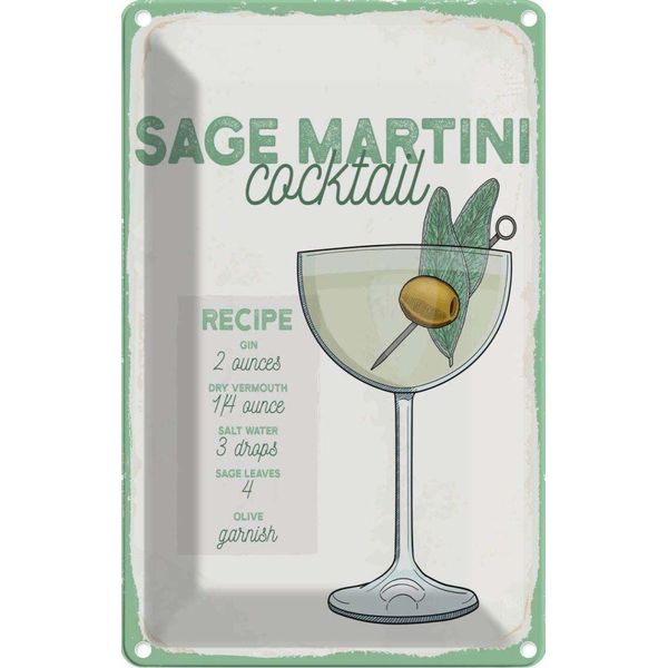 Vianmo Insegna Di Latta 30X20 Cm Sage Martini Cocktail Recipe-image
