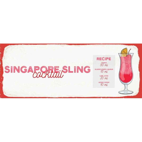 Vianmo Insegna In Legno 10X27 Cm Singapore Sling Cocktail Recipe-image