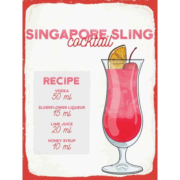 Vianmo Insegna In Legno 40X30 Cm Singapore Sling Cocktail Recipe-image