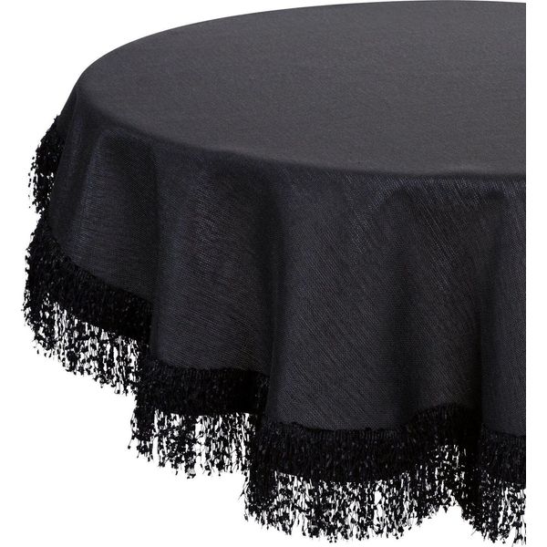 Eurofirany | Tovaglia Rotonda - Jasper - 150 Cm - Nero - Frange Eleganti - Tovaglia Di Alta Qualità-image