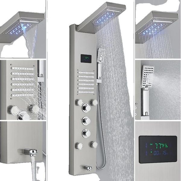 Pannello Doccia A Led, Acciaio Inox, Triplo Comando, 8004 Nichel Spazzolato-image