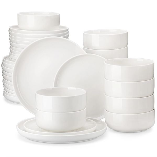 Malacasa Set Di Stoviglie In Ceramica, Elegante Design Rotondo, 18/36 Pezzi Opzioni, 36 Pezzi Bianco-image