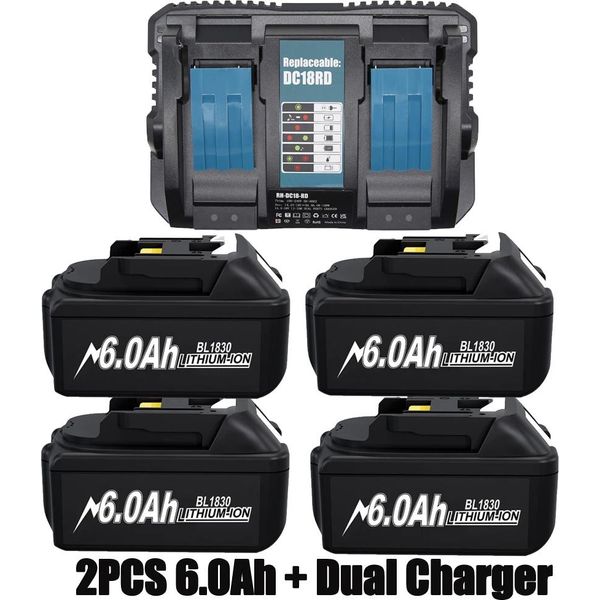 Pacco Batteria Da 18 V, Capacità 6,0 Ah, Fcc E Rohs, 4 Caricatori Da 6,0 Ah, 18 V-image