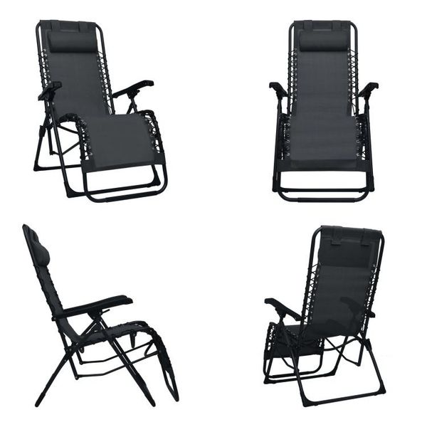 Vidaxl Sedia A Sdraio Pieghevole In Textilene Nero - Sedia A Sdraio - Sedia Da Giardino - Sedie Da Giardino-image