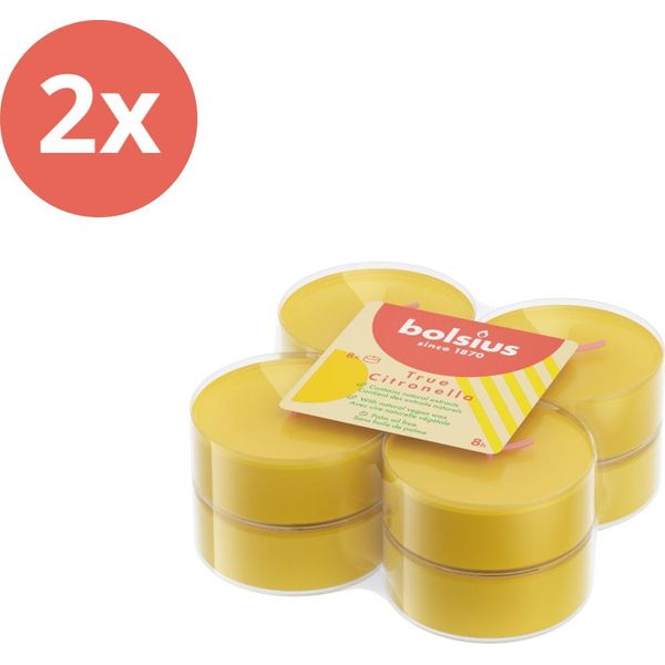 Bolsius - Vera Citronella - Tea Lights A Profumazione Maxi - 8 Pezzi Per Confezione - Giallo - Value Pack - 16 Pezzi - 2 Confezioni-image
