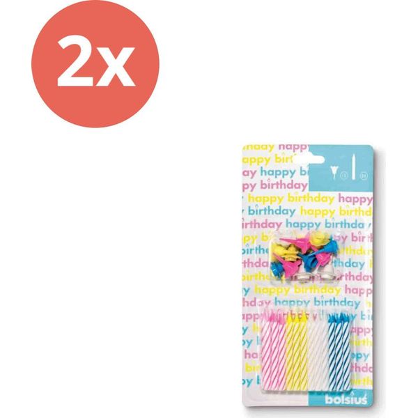 Bolsius - Candele Per Torte - 24 Candele - 12 Supporti - Assortite - Confezione Risparmio - 48 Pezzi - 2 Confezioni-image