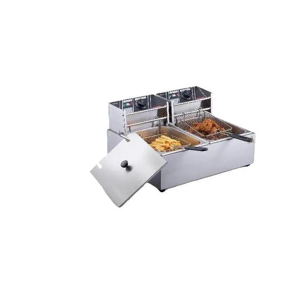 Friggitrice Elettrica Commerciale, Capacità 12L, Doppia Vasca, Struttura In Acciaio Inox,-image