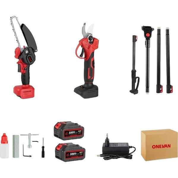 Motosega Elettrica Telescopica, Potenza 3500W, Lunghezza Regolabile 10,4 M, 2 Batterie Spina Ue-image