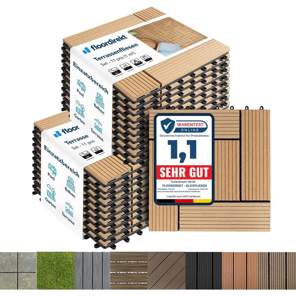 Piastrelle Wpc Piastrelle Per Terrazze Piastrelle Per Balconi Piastrelle Resistenti Alle Intemperie Classic Teak 30 X 30 Cm 22 Pezzi (2M²)-image