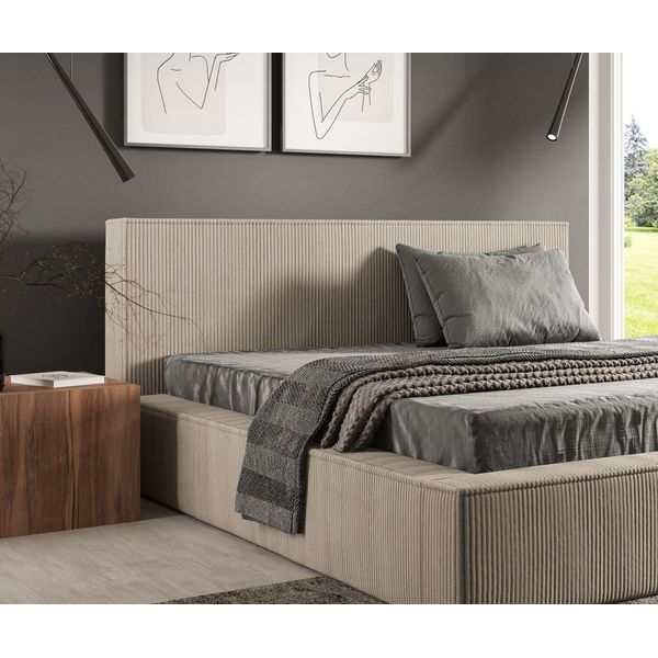 Gutto Letto Imbottito Su Misura Filo Beige 180X200 In Tessuto A Coste Con Rete A Doghe In Legno Design Moderno In Colori Di Tendenza, Senza Contenitore-image