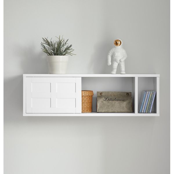 Sobuy FHK18-W Appendiabiti Da Parete Con Ante Scorrevoli E Ripiano Appendiabiti Da Corridoio Scaffale Da Parete Scaffale Da Appendere Armadio Bianco Wd Circa 75X23X20Cm-image