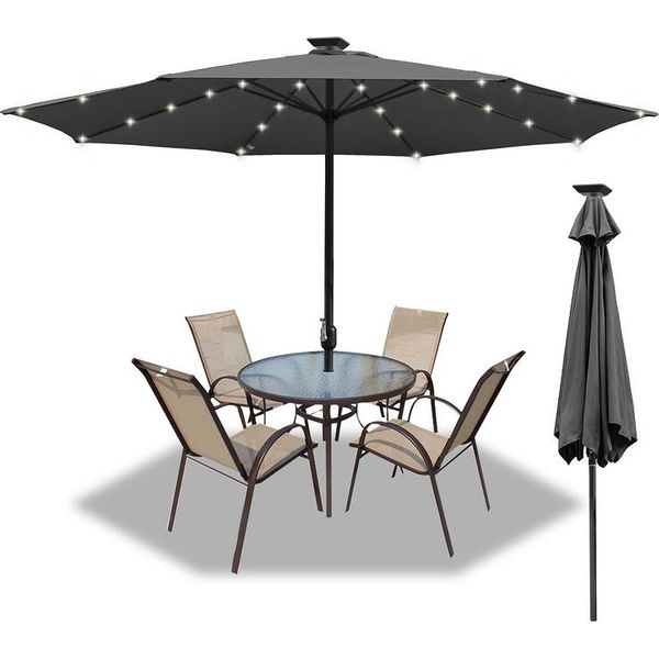 Jiubiaz Ombrellone Da 2,7 M UV40+ Inclinabile Protezione Solare Ombrellone Da Giardino Ombrellone Da Spiaggia Led Solare, Grigio-image
