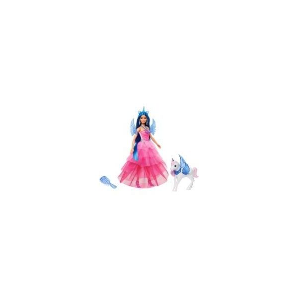 Barbie Saphire Puppe Mit Einhorn Mit Blauen Haaren Und Pinkfarbenem Kleid-image
