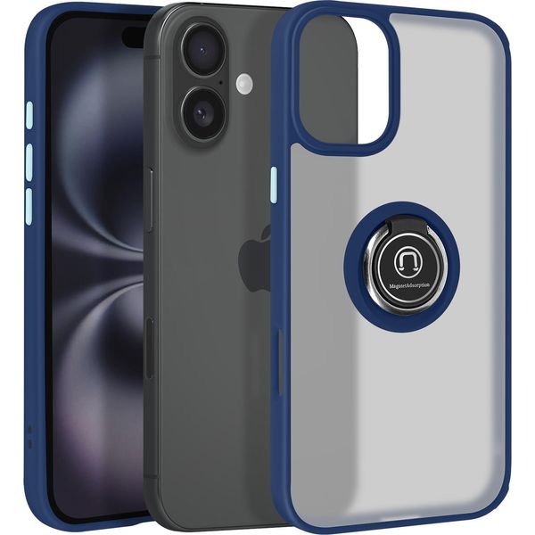 Avizar, Custodia Per Cellulare Per Apple Iphone 16 Anello In Metallo, Supporto Video, Blu Scuro-image