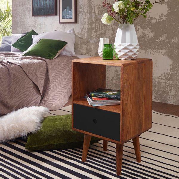 Finebuy Consolle Da Letto Retrò Repa Comodino In Legno Di Sheesham Con Cassetto 40 X 35 X 70 Cm Comodino Massiccio Per Box Letto Comodino Grande-image