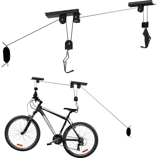 Wiltec Sollevatore Per Biciclette A Soffitto 20 Kg, Altezza Soffitto 4 M, Supporto Per Garage Per Biciclette, Supporto Per Biciclette Con Cavo Di Trazione-image