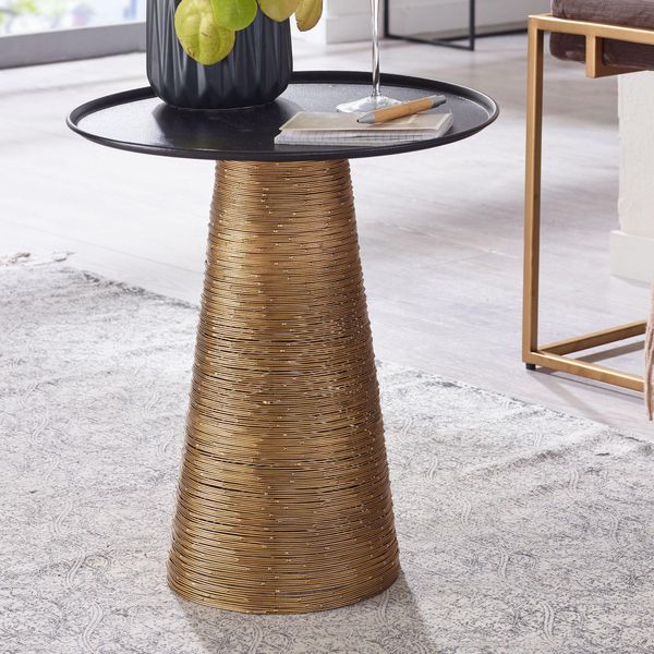 Finebuy Tavolino Rotondo 40 Cm In Metallo Dorato - Tavolo Da Salotto Dal Design Orientale In Alluminio - Tavolino In Alluminio - Tavolino Da Divano Tavolo Decorativo-image