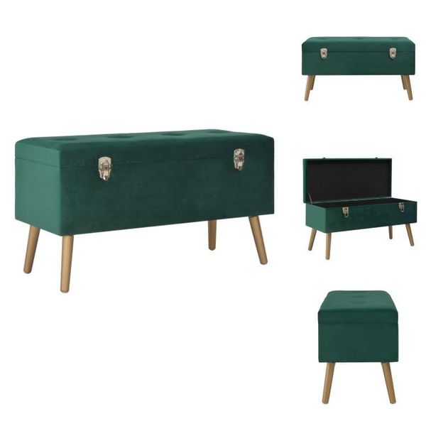 Vidaxl Panca Con Vano Portaoggetti 80 Cm In Velluto Verde - Panche Da Sala E Da Petto-image