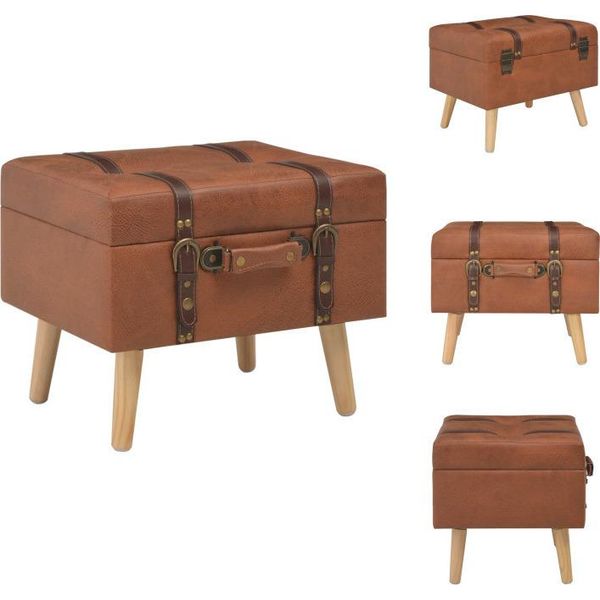 Vidaxl Sgabello Con Vano Portaoggetti Da 40 Cm In Pelle Finta Marrone Chiaro - Panche Per Sala E Cassapanca-image
