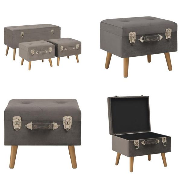 Vidaxl Sgabello Con Vano Portaoggetti 3 Pz. Velluto Grigio - Sgabello - Poggiapiedi - Sgabello Con Vano Portaoggetti - Poggiapiedi-image