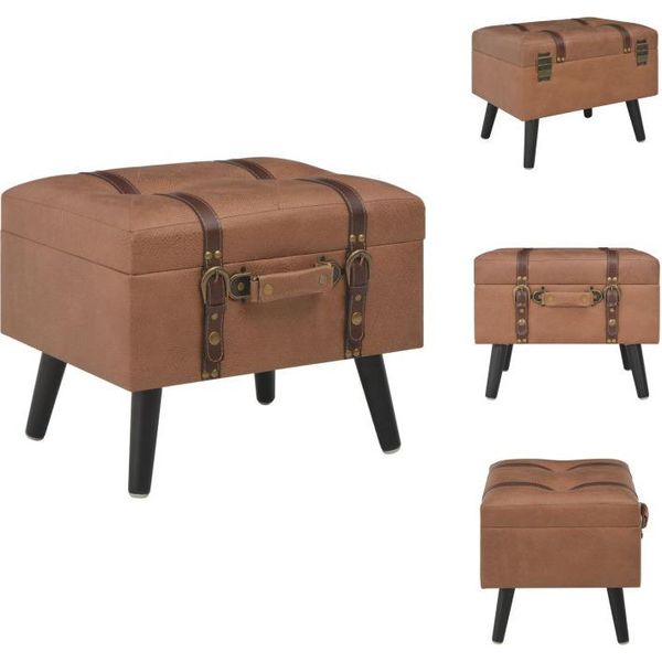 Vidaxl Sgabello Con Vano Portaoggetti Da 40 Cm In Pelle Finta Marrone - Panche Per Sala E Cassapanca-image