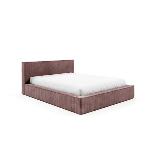 Gutto Letto Imbottito Su Misura Filo Rosa Cipria 200X200 In Tessuto A Coste Con Rete A Doghe In Legno Design Moderno In Colori Di Tendenza, Senza Contenitore-image