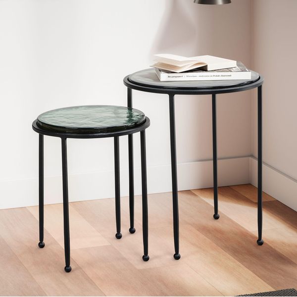 Finebuy Tavolino Set Di 2 Tavolino Verde Nero Tavolino In Vetro Metallo Tavolino Rotondo Da Soggiorno Tavolino Moderno Di Fantasia Tavolino Da Divano Tavolino 2 Pezzi Rimovibile-image