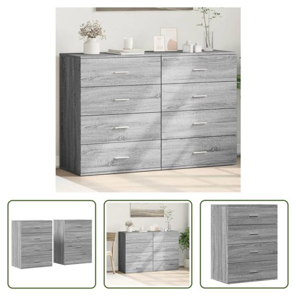 The Living Store Credenze 2 Pz. Grigio Sonoma 60X39X80 Cm Materiale A Base Di Legno-image