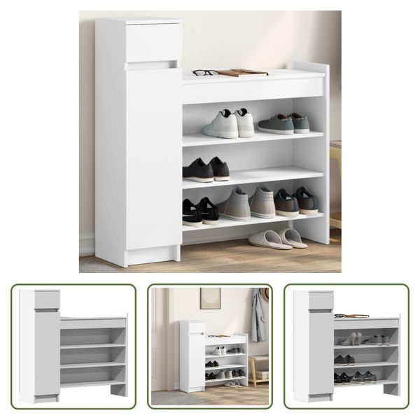 The Living Store Scarpiera Bianca 100,5X28X100 Cm Materiale A Base Di Legno-image
