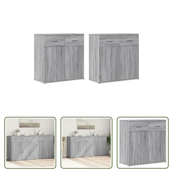 The Living Store Credenze 2 Pz. Grigio Sonoma 79X38X80 Cm Materiale A Base Di Legno-image
