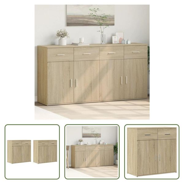 The Living Store Credenze 2 Pezzi Rovere Sonoma 79X38X80 Cm Materiale A Base Di Legno-image