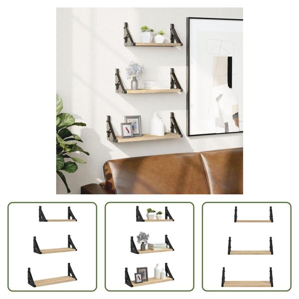 The Living Store Set Di Mensole A Parete Da 3 Pezzi In Legno Rovere Sonoma-image
