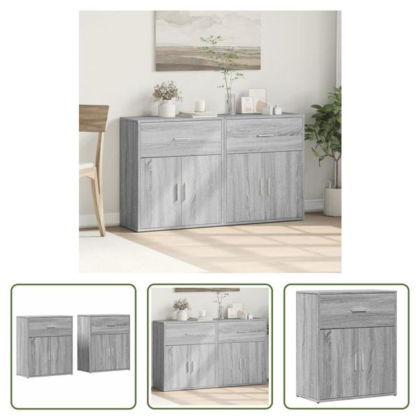 The Living Store Credenze 2 Pz. Rovere Sonoma Grigio 60X31X70 Cm Materiale A Base Di Legno-image